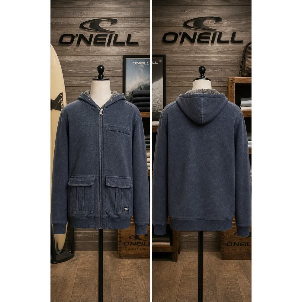 Y2K O’Neill Sherpa Lined Zip Hoodie Surf Skate Distressed Mens M